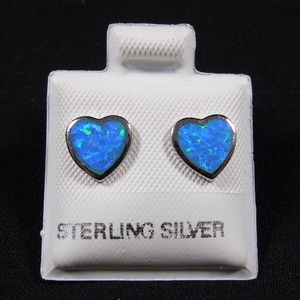 8mm Blue Fire Opal Inlay Sterling Silver Earring